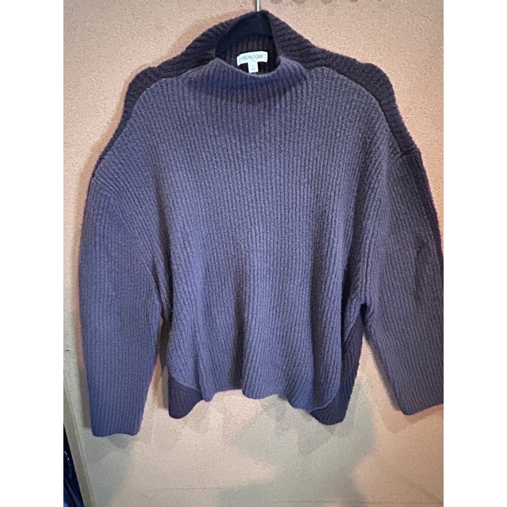 Prologue Ribbed Mock Neck Sweater Large Brown Purple Excellent Oversized Cozy